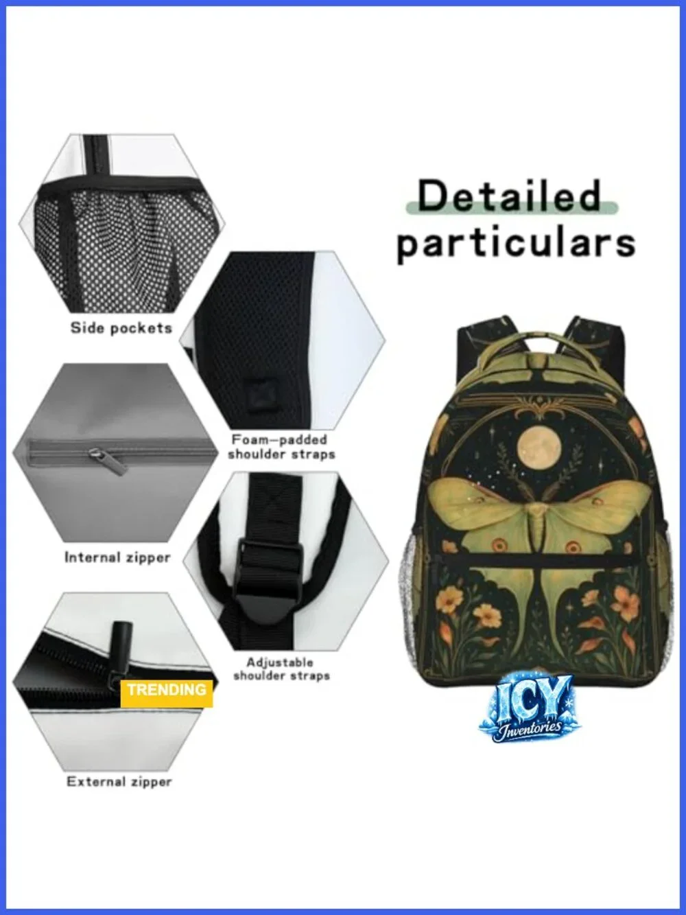 Floral Casual Backpack, Lightweight Polyester Daypack for School Work Travel